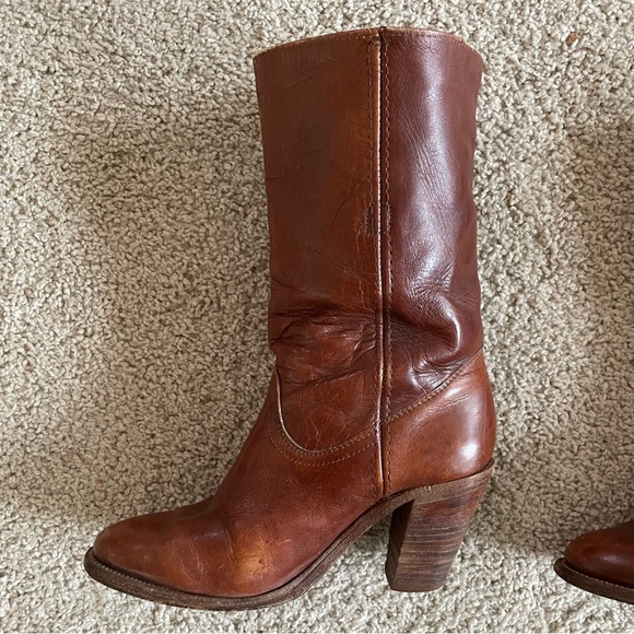 FRYE Vintage Mid-Height Cowboy Boots in Brown Leather - Picture 2 of 14